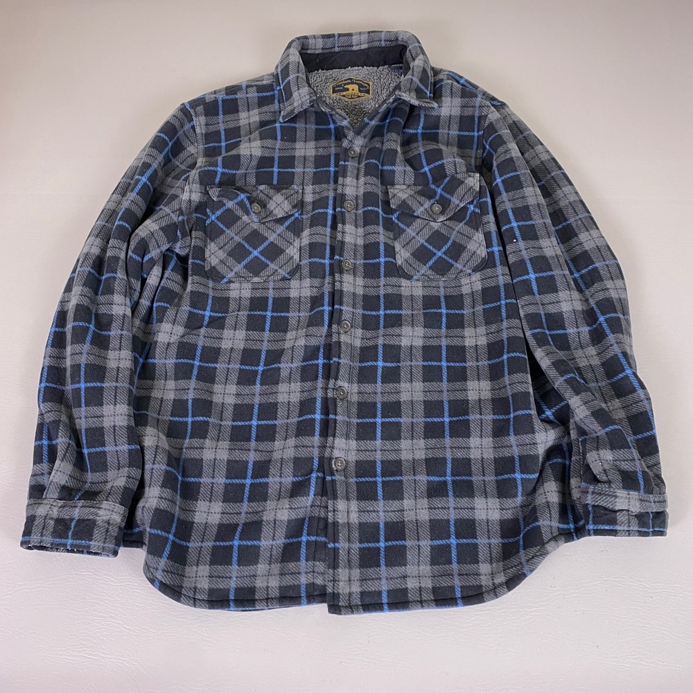 Freedom Foundry Shacket Men's XL Sherpa Lined Flannel Jacket Gray Blue Plaid‎ **